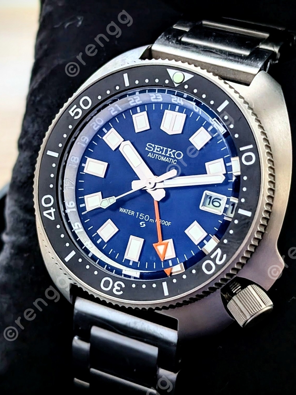 Full Titanium Seiko Automatic GMT Willard Blue Dial Mod Watch Sapphire AR Coated